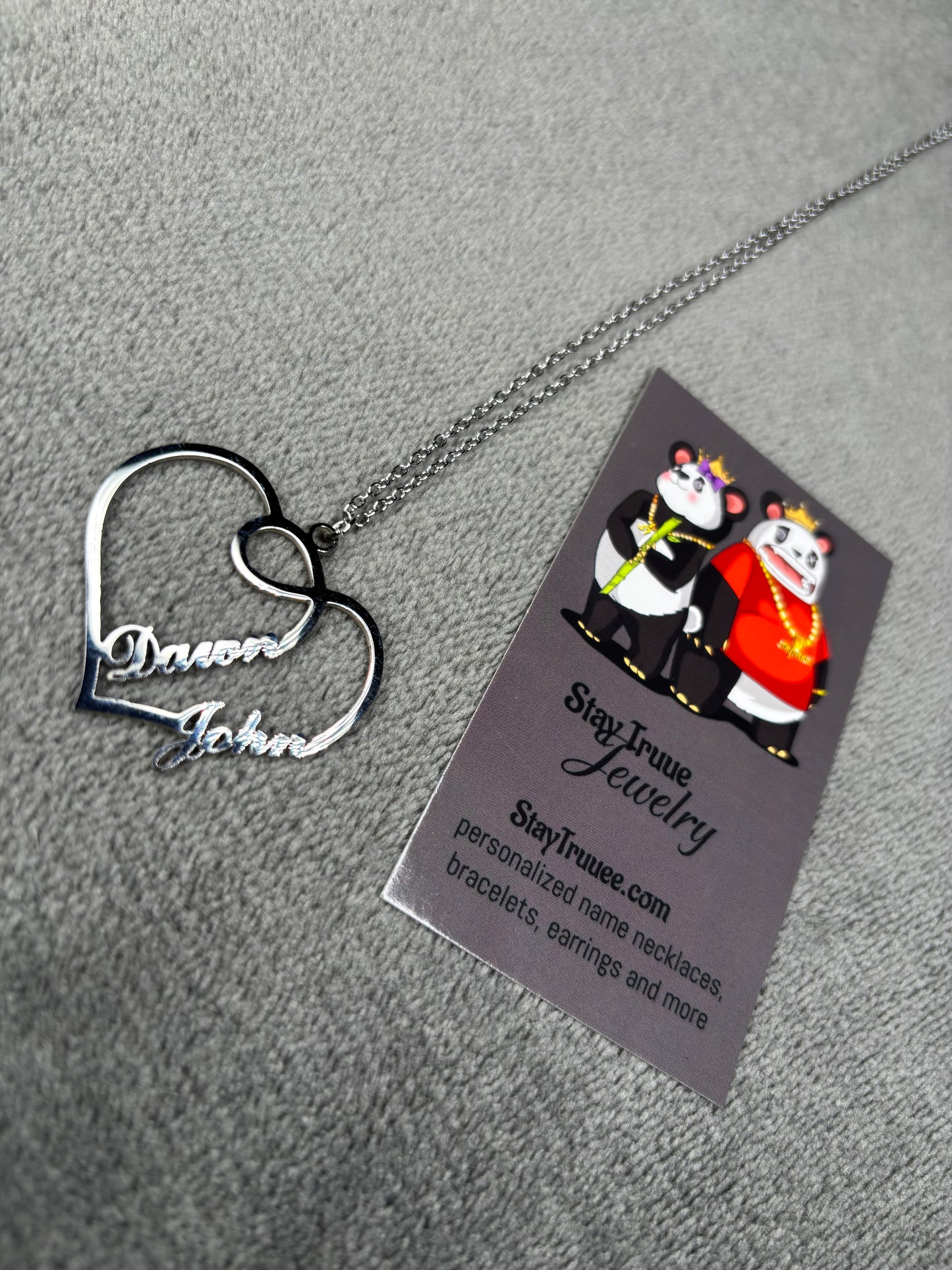 Custom double heart name necklace